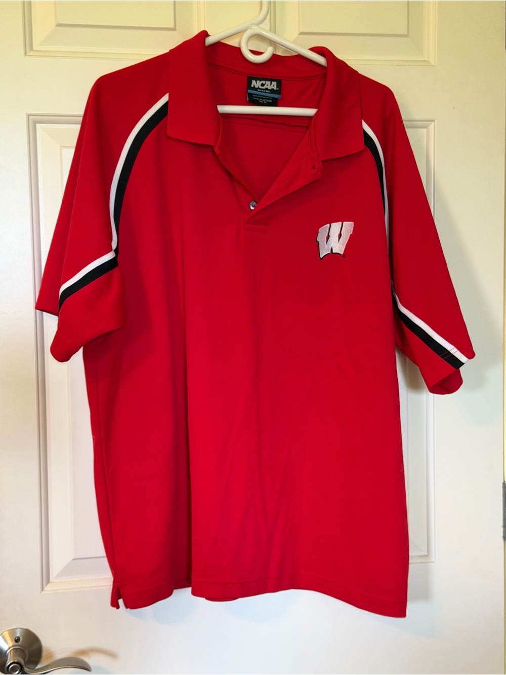 NCAA Wisconsin Badgers Polo with White and Black Stripe Accents
